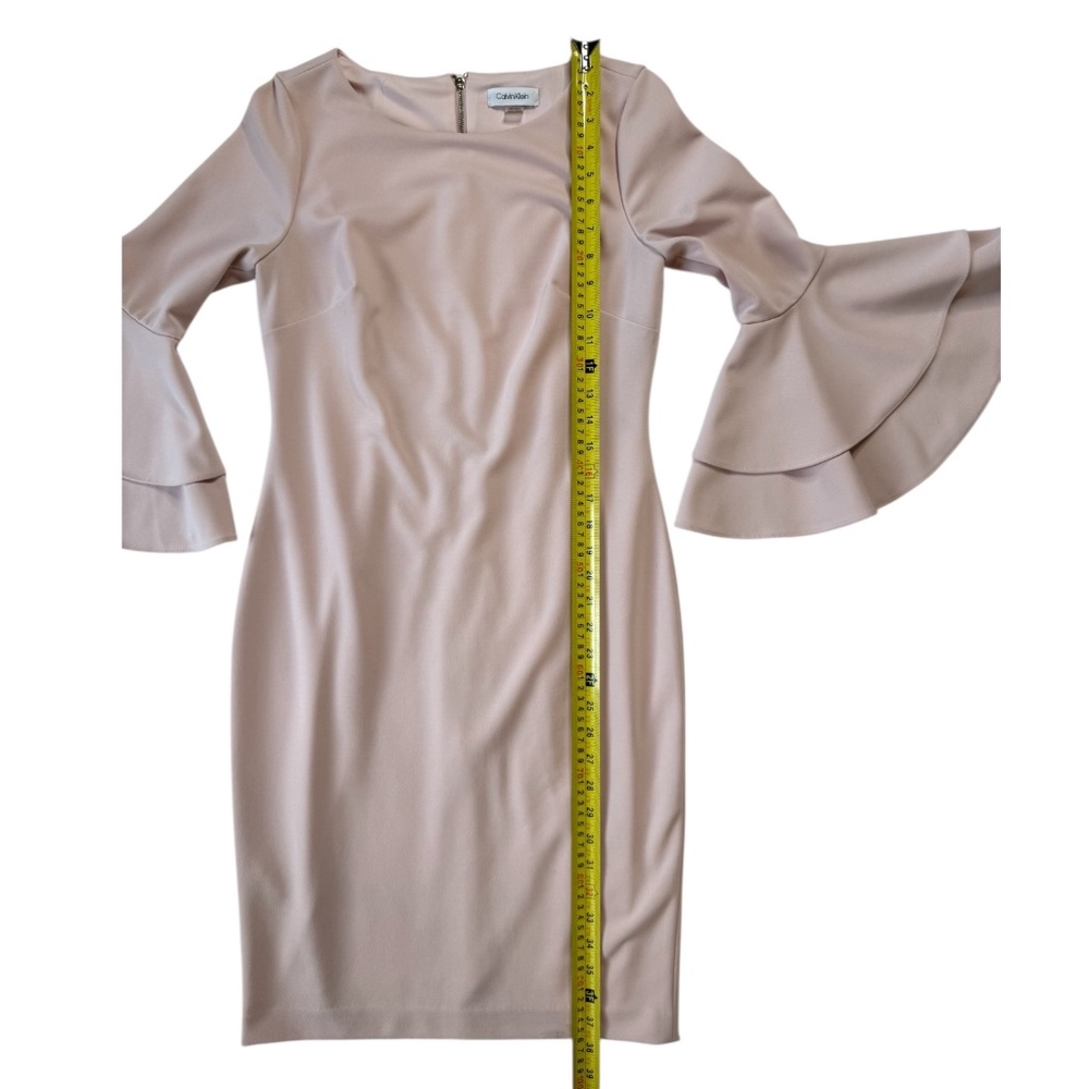 Calvin Klein Dress Ruffle DBL Bell Sleeve Sheath Event Career Chic Light Pink 6 - Picture 8 of 14